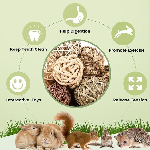Vespro Bunny Chew Grass Balls ، ألعاب مضغ المتداول للحيوانات الصغيرة ، ألعاب العشب الطبيعية وعلاج الأرنب للأرانب ، خنازير غينيا ، شينشيلات ، الهامستر ، طحن أسنان الفئران (8 أجزاء) in Kuwait