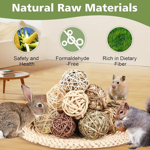 Vespro Bunny Chew Grass Balls ، ألعاب مضغ المتداول للحيوانات الصغيرة ، ألعاب العشب الطبيعية وعلاج الأرنب للأرانب ، خنازير غينيا ، شينشيلات ، الهامستر ، طحن أسنان الفئران (8 أجزاء) in Kuwait