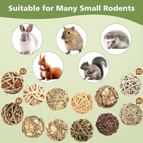 Vespro Bunny Chew Grass Balls ، ألعاب مضغ المتداول للحيوانات الصغيرة ، ألعاب العشب الطبيعية وعلاج الأرنب للأرانب ، خنازير غينيا ، شينشيلات ، الهامستر ، طحن أسنان الفئران (8 أجزاء) in Kuwait