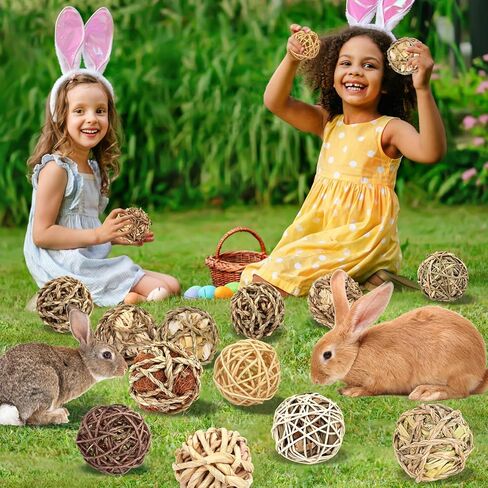 Vespro Bunny Chew Grass Balls ، ألعاب مضغ المتداول للحيوانات الصغيرة ، ألعاب العشب الطبيعية وعلاج الأرنب للأرانب ، خنازير غينيا ، شينشيلات ، الهامستر ، طحن أسنان الفئران (8 أجزاء) in Kuwait