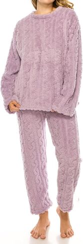 Womens Fleece Fluffy Comfortable Cozy Pajama Set Pullover Lounge Home Warm Wear for Winter in Saudi Arabia