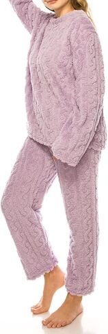 Womens Fleece Fluffy Comfortable Cozy Pajama Set Pullover Lounge Home Warm Wear for Winter in Saudi Arabia