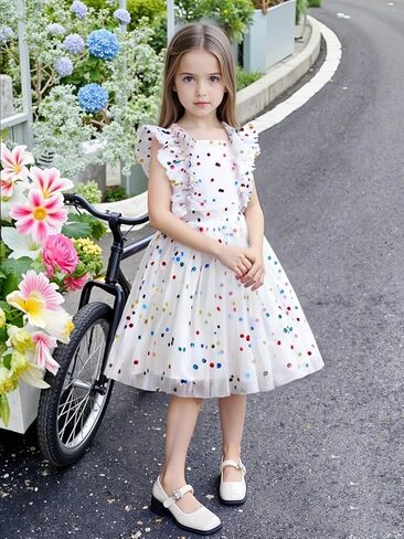 AGQT Girls Birthday Party Dress Polka Dots Sequin Star-Light Princess Tulle Wedding Pageant Evening Gown 3-10 Years in Kuwait