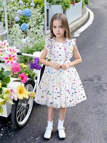AGQT Girls Birthday Party Dress Polka Dots Sequin Star-Light Princess Tulle Wedding Pageant Evening Gown 3-10 Years in Kuwait