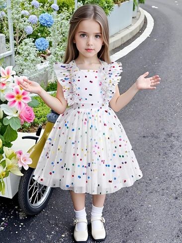 AGQT Girls Birthday Party Dress Polka Dots Sequin Star-Light Princess Tulle Wedding Pageant Evening Gown 3-10 Years in Kuwait
