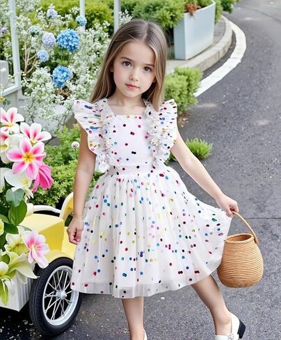 AGQT Girls Birthday Party Dress Polka Dots Sequin Star-Light Princess Tulle Wedding Pageant Evening Gown 3-10 Years in Kuwait