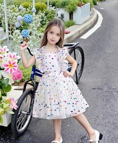 AGQT Girls Birthday Party Dress Polka Dots Sequin Star-Light Princess Tulle Wedding Pageant Evening Gown 3-10 Years in Kuwait