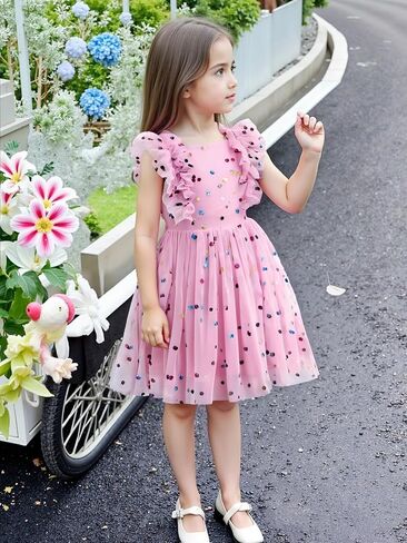 Agqt Girls Birthdy Party Dress Polka Dots Sequin Star-Light Princess Tulle Wedding Pageant Bessing Evening 3-10 Years in Kuwait