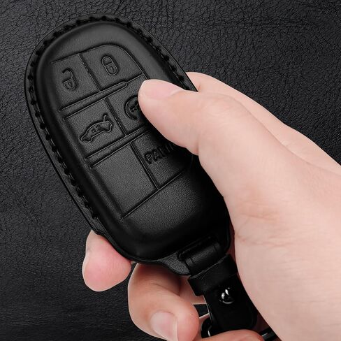 Tukellen for Jeep/Dodge Key Fob Cover Leather,Leather Key Case Protector Compatible Jeep Grand Cherokee Renegade Chrysler 200 300 Dodge RAM Durango Challenger Journey Dart Fiat-Black(Red line) in Saudi Arabia