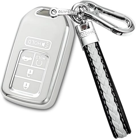 for honda key fob cover with metal/leather keychain,TPU Key case,compatible with 2021 2022 Accord Civic Crosstour CR-V CR-Z Odyssey Remote smart Key,5 buttons Red in Kuwait