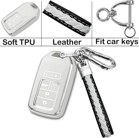 for honda key fob cover with metal/leather keychain,TPU Key case,compatible with 2021 2022 Accord Civic Crosstour CR-V CR-Z Odyssey Remote smart Key,5 buttons Red in Kuwait