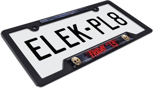 Elektroplate Officially Licensed - Friday The 13th Jason Automotive-Grade Black Plastic Open Corner License Plate Frame Tag Holder for Cars/SUVs/Trucks Weather-Proof Auto Accessory in Saudi Arabia