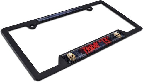 Elektroplate Officially Licensed - Friday The 13th Jason Automotive-Grade Black Plastic Open Corner License Plate Frame Tag Holder for Cars/SUVs/Trucks Weather-Proof Auto Accessory in Saudi Arabia