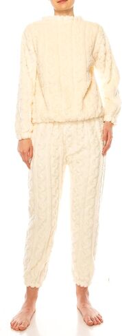 Womens Fleece Fluffy Comfortable Cozy Pajama Set Pullover Lounge Home Warm Wear for Winter in Saudi Arabia