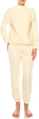 Womens Fleece Fluffy Comfortable Cozy Pajama Set Pullover Lounge Home Warm Wear for Winter in Saudi Arabia