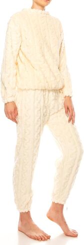 Womens Fleece Fluffy Comfortable Cozy Pajama Set Pullover Lounge Home Warm Wear for Winter in Saudi Arabia