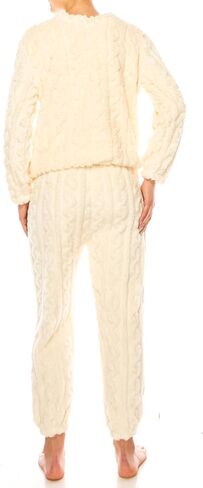 Womens Fleece Fluffy Comfortable Cozy Pajama Set Pullover Lounge Home Warm Wear for Winter in Saudi Arabia