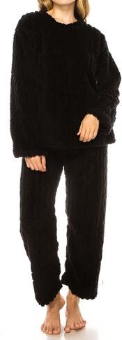 Womens Fleece Fluffy Comfortable Cozy Pajama Set Pullover Lounge Home Warm Wear for Winter in Saudi Arabia