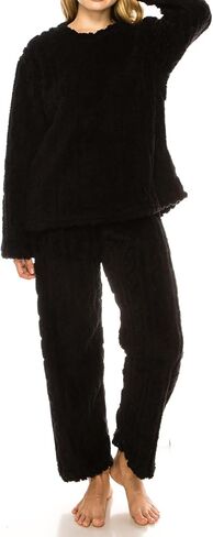 Womens Fleece Fluffy Comfortable Cozy Pajama Set Pullover Lounge Home Warm Wear for Winter in Saudi Arabia