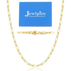 Jewlpire Italian Soild 14K Real Gold Over 925 Sterling Silver Paperclip Chain Necklace for Women Girls, Hypoallergenic & Comfortable Women's Chain Necklaces 16/18/20/22/24/26 Inch