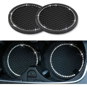Universal Vehicle Bling Travel Auto Cup Holder Insert Coasters,2.75 Inch Crystal Rhinestone Car Interior Accessories Durable Anti Slip Silicone Car Coasters (Pack of 2)