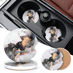 Car Cup Coasters - Car Cup Mat 2 Pack - 2.56'' Ceramic Car Coasters for Cup Holders - Absorbent Car Coaster with Cork Back and Finger Notch for Easy Move of Auto Cup Holder The Cow Pattern