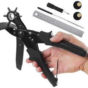 Diyife® Professional Leather Hole Puncher, Full Set Punch Tool Kits for Belt, Watch Band, Shoe, Crafting, Handbag Straps, Fabric, with Extra Punch Plates and Ruler, Multi Hole Sizes Make - Blue