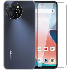 Case for Blackview Shark 8 + Glass Screen Protector Tempered Film - Transparent Silicone Soft Flexible Bumper Shockproof TPU Protective Cover Shell for Blackview Shark 8 (Clear)