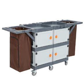 Commercial Janitorial Cart with Cabinet, Hotel Cart Housekeeping Room Service Cart Hand Push Utility Cart