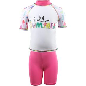 Julysand Toddler Girls Rash Guard Sets Summer Letter Ice Cream Print Swimsuit Short Sleeve Two Piece Swimwear
