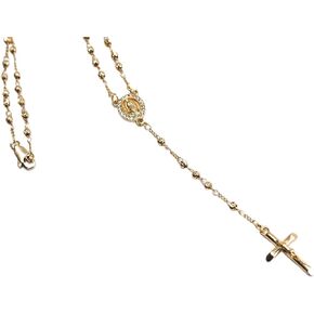 18K Gold Plated Virgin Mary Cubic ZIrconia Rosary Bead Cross Necklace - Imported from Mexico