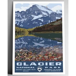 Glacier National Park Vintage-Style Travel Poster - 8x10-12x18-18x24-24x36 / 4x6 Postcard WPA Style Montana USA Art Print Colorful Rocks (12x18 Inch Poster)
