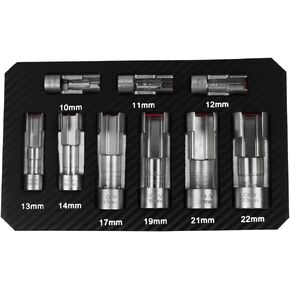 RULLINE 3/8" 1/2" Diesel Injector Fuel Line Socket Wrench Set 10-22mm for Thermo Switches, Fastener on Bent Pipes, EGT Sensor, ect.