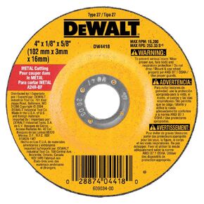 DEWALT General Purpose Metal Cutting Wheel, 4" x 1/8" x 5/8" (DW4418)
