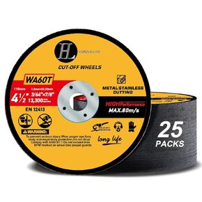 Cut Off Wheels 4 1/2 inch 25 Pack, Cutting Wheel for Metal & Stainless Steel, Ultra-Thin Professional Fast Cutting Disc for Angle Grinder 4-1/2" x 3/64" x 7/8"