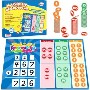 Regrouping Base Ten Place Value,Addition and Subtraction Math Manipulatives,Magnetic Dry Erase Board for 1st 2nd 3rd Grade Student Classroom Must Haves,Math Games for Kids Homeschool Supplies