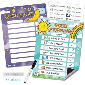 JJPRO Magnetic Kids Daily Schedule Whiteboard-Fridge Magnet to Log Bedtime Routine-Sun Morning Routine Activity Poster,Dry Erase Routine Chart Checklist for Kids at Home