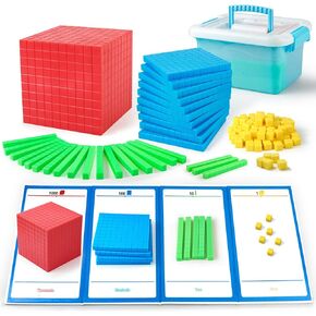 Math Manipulatives for Kids Aged 3+.Base Ten Blocks with Place Value Chart - Plastic Math Cubes to Help Educate Kindergarten Teachers.133 PCS