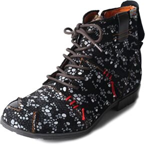 TMA EYES Floral Leather Women's Boots with Hand Stitching and Two-Way Fastening - A Combination of Laces and Zippers.