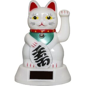 Fortune Cat Lucky Cat Waving Arm, Solar Powered, White