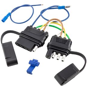 Oyviny 4-Way to 5-Way Flat Trailer Wiring Adapter for Boat Trailer W/Surge Brakes, 4 Pin to 5 Pin Flat Wire Harness Adapter W/Dust Cover 4-Flat to 5-Flat Trailer Connector Adapter