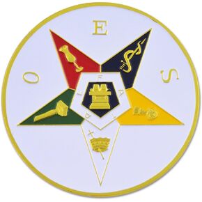 Order of the Eastern Star Round Masonic Auto Emblem - [White & Gold][3'' Diameter]