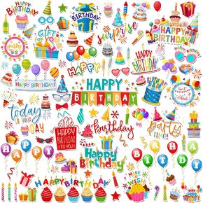 Leinuosen 100 Pcs Birthday Paper Die Cuts Cardstock Scrapbook Die Cuts DIY Scrapbooking Cutouts for Birthday Scrapbook Notebook Suitcase Calendar Laptop Embellishments Supplies Craft Making Decoration