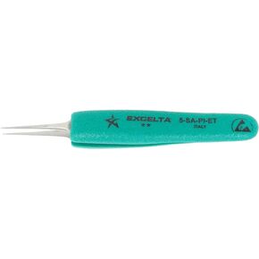 Excelta Curved Tweezers, Curved Very Fine Points, Two Star, Stainless Steel, Anti-Magnetic, 4.5" Length