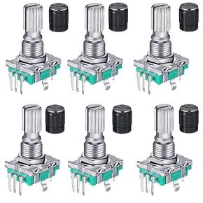 6pcs 360° Rotary Encoder Digital Potentiometer with Push Button 5 Pins and Knob Cap for Arduino (Pack of 5) - EC11