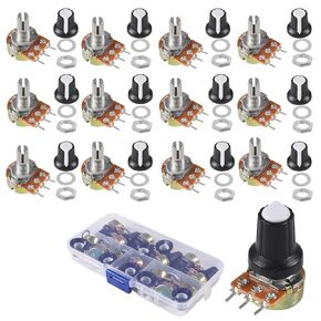 10Pack Potentiometer Kit 1K-1M Ohm 3 Terminals Single Linear Taper Rotary Pots Variable Resistor with 10 Black Knobs and 10 Nuts and Washers(B1K, B2K,B5K, B10K, B20K,B50K, B100K,B250K,B500k,1M)