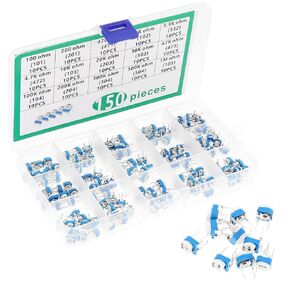 15 Values 150 pcs 100 Ohm- 2M Ohm Variable Resistor 6mm Potentiometer Assortment Kit with Clear Plastic Storage Box