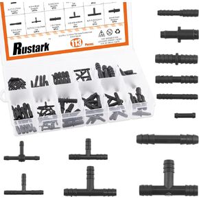 113Pcs Nylon Vacuum Connector Assortment Kit Barbed Automotive Vacuum Tubing Kit, Including Vacuum Tee Connector Vacuum Straight Connector Vacuum Reducer Connector for Replacing