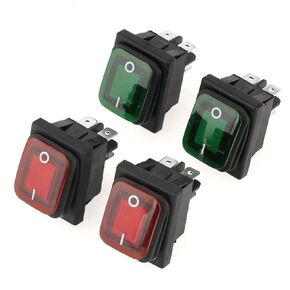 Red Green Light DPST ON-Off Snap in Boat Rocker Switch 4 Pin 2 Position Waterproof Dustproof Red Green Lamp Rocker Switch 220V Rated Voltage 4 Pcs/Set