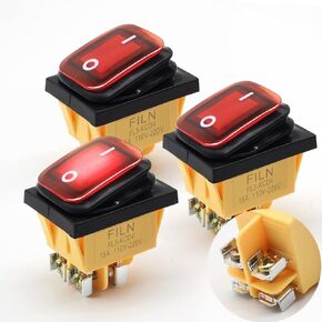 3pcs 15A KCD4 Waterproof Rocker Switch ON/Off Switch 4Pin 110V 120V 220V red Light Illuminated Boat Rocker Toggle Switch(Solder Terminal)